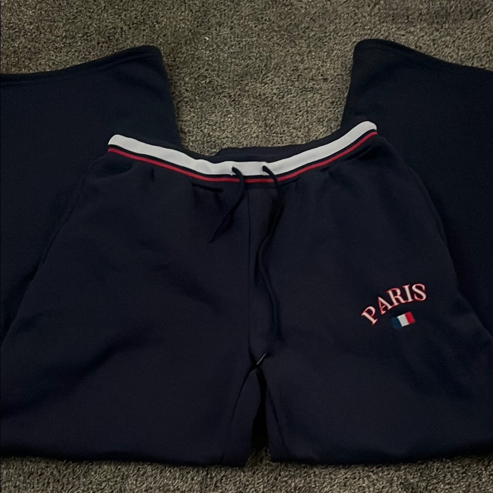 Navy Sweatpants with Paris Embroidery